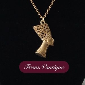 🗣️ VINTAGE Egyptian Golden Pharaoh Head Pendant with Necklace 📿